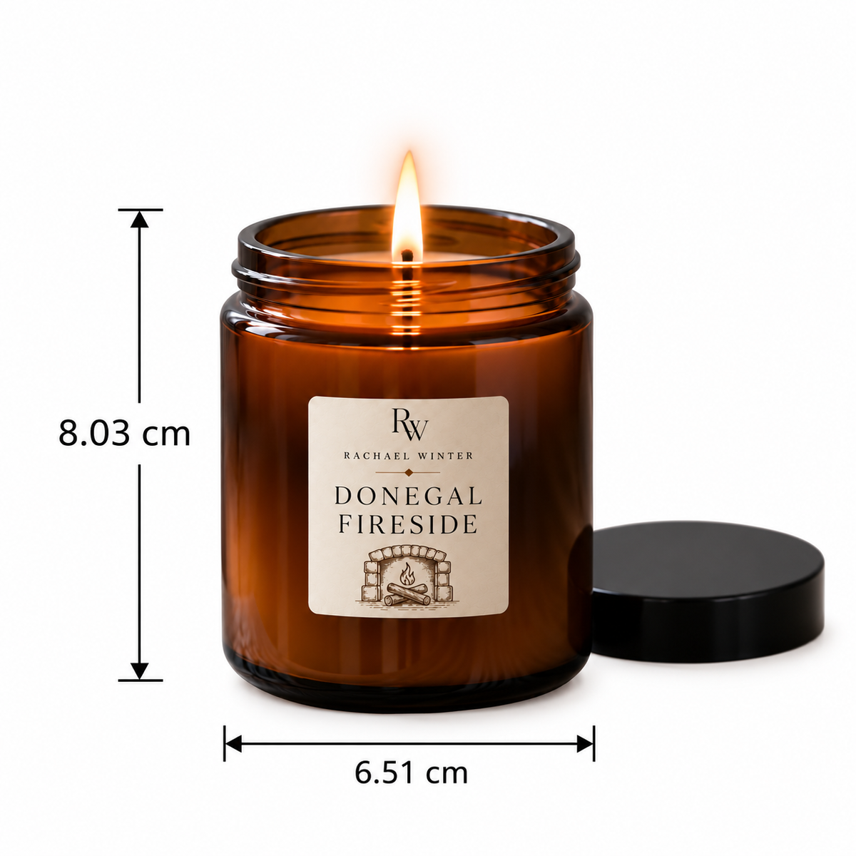 Donegal Fireside Irish Turf amber jar candle with dimensions