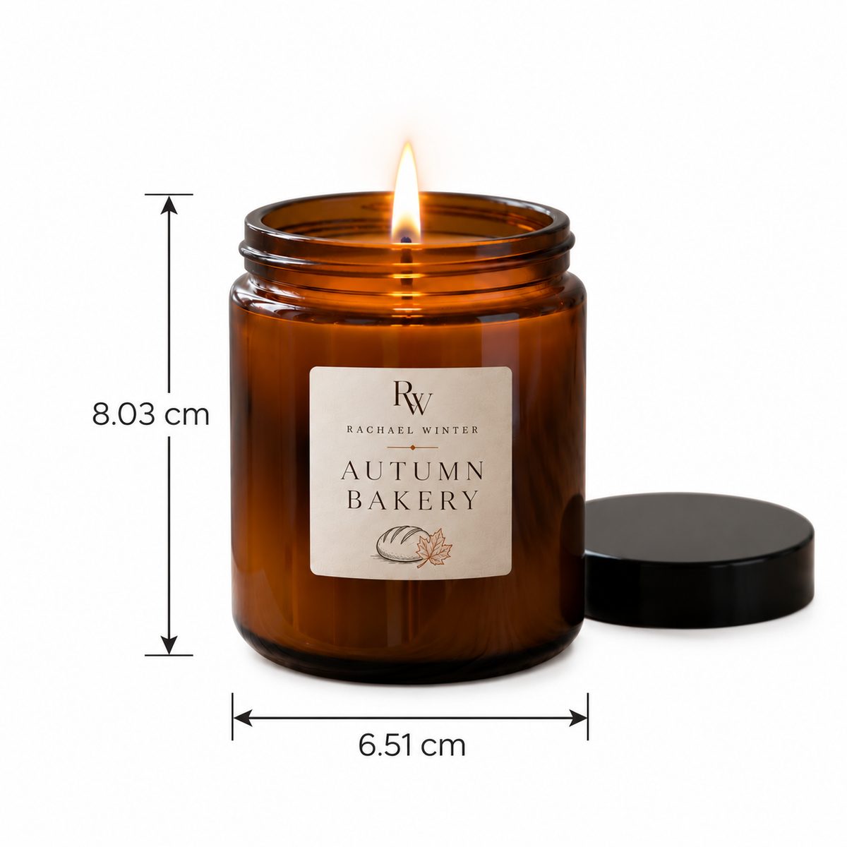 Autumn Bakery apple and cinnamon amber jar candle with dimensions