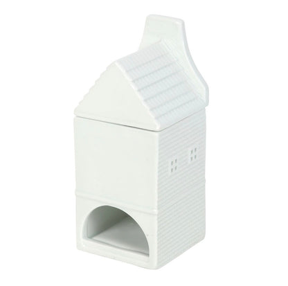 Rear view of small white wax burner Nordic design